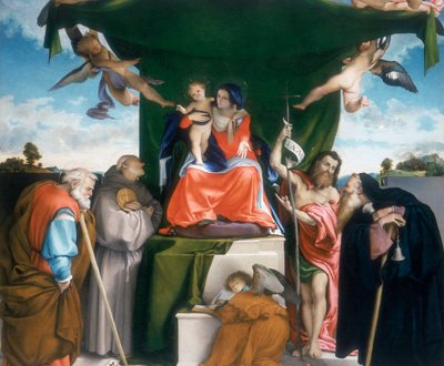 Madonna and Child Enthroned with Angels and Saints by Lorenzo Lotto